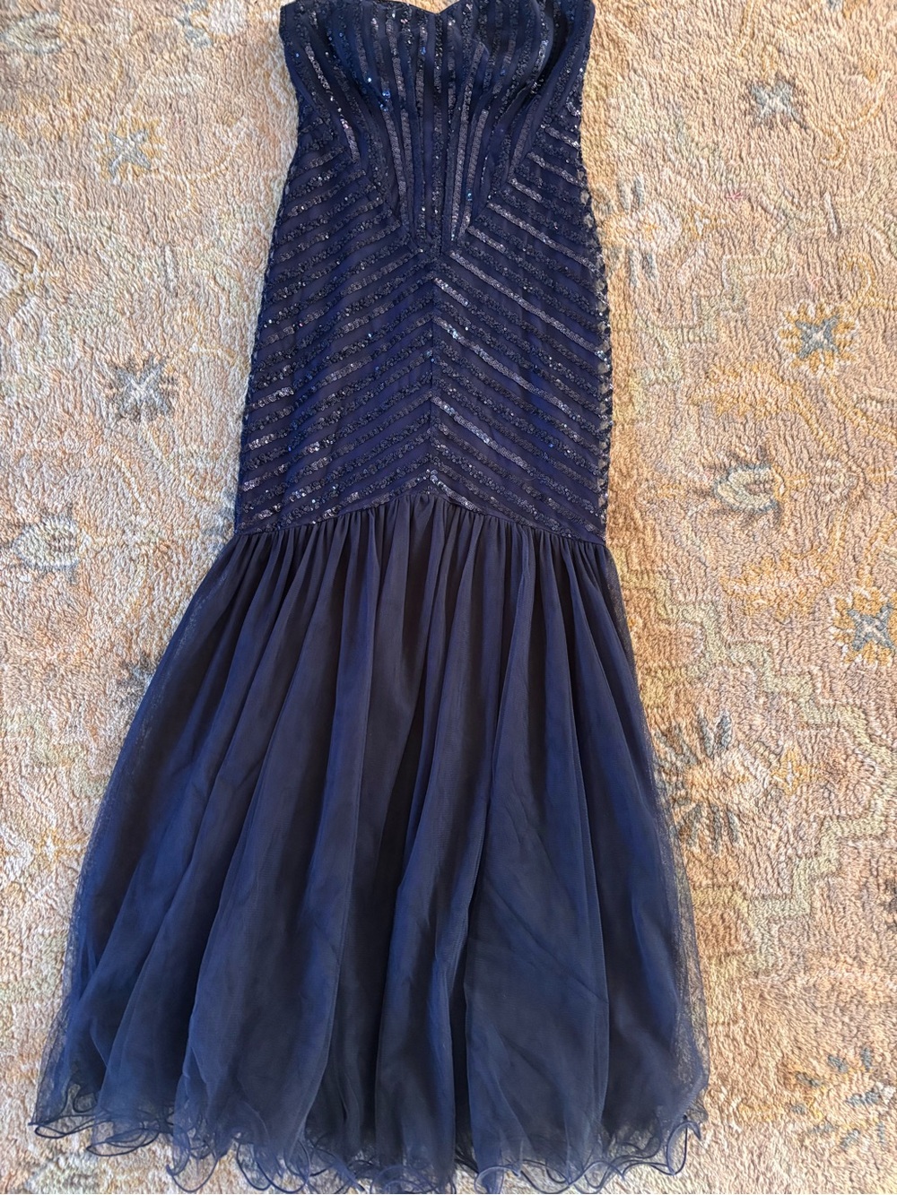 Lipsy Navy Sequin Strapless Tulle Maxi Dress